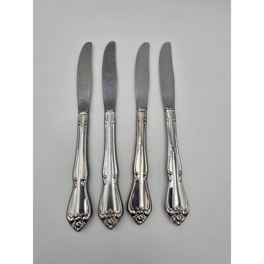Oneida True Rose Arbor Rose dinner knives Set of 4 Rogers vintage flatware - Picture 3 of 4